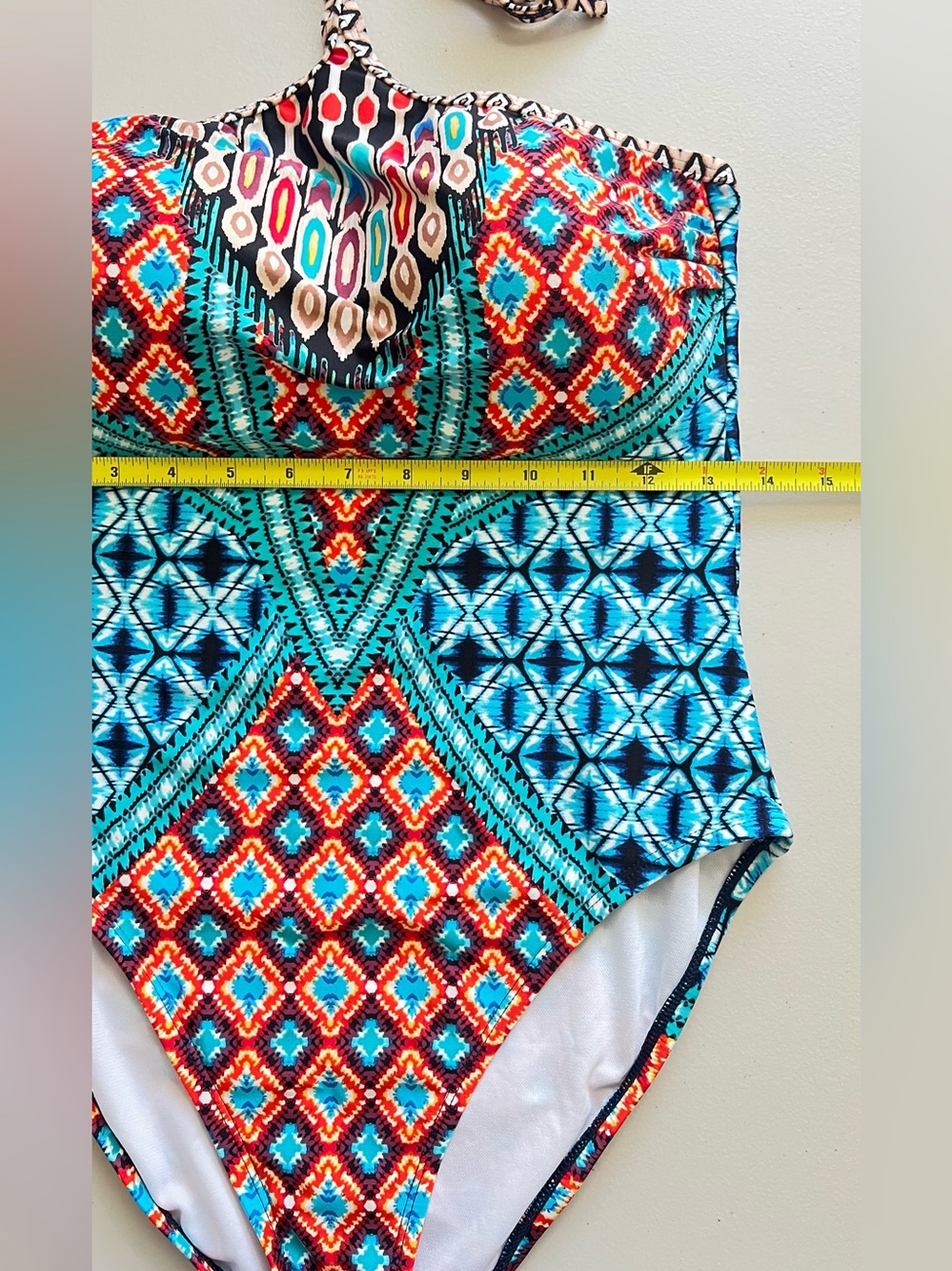 Kenneth Cole Tribe Vibes High Neck Halter One Piece Swimsuit Tribal Print - Picture 6 of 8